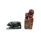 2pc Antique Jade & Soapstone Chinese Sculptures