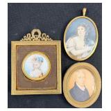 3pc 1800s Picture Frames Brass Enamel on Porcelain