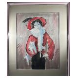 Andre Chochon (French) Watercolor Lady & Dog