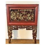 Antique Chinese Polychrome & Carved Wood Panel