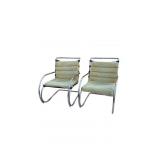 1981 Pair Mies van Der Rohe Arm Chairs Chrome