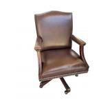Brown Leather & Walnut Executive Desk Chair