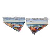 2pc Amy Feldman Levine 3D Beach Sculpture Painting