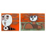 2pc Espinosa Painted Red Clay Tile Mural