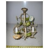 Mid Century Metal Hand Painted Floral Chandelier