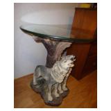 Howling Wolves Glass Top Composite Accent Table