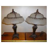 Pair of Ornate Composite & Glass Accent Lamps