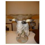 Western Cow Skull Composite & Glass Compote Stand