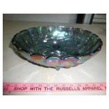 Iridescent Carnival Glass Footed Center Bowl