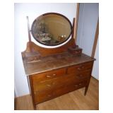 Antique Wood Compact Cheval Mirror Dresser Chest