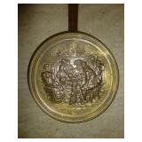 Vintage Embossed Brass & Wood Bed Warmer