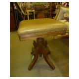 Antique Carved Wood Pedestal Music Stool