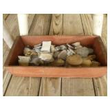 Vintage Wood Box w/ Flint Artifacts, Rocks, Etc