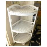 Mid Century White Wicker Corner Shelf