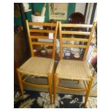 2pc Vintage Ladder Back Woven Wicker Side Chairs