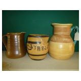3pc Vintage Stone Ware & Ceramic Pitchers