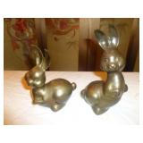 2pc Solid Brass Rabbit Figures - Tallest 7.5"