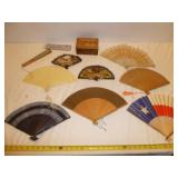 Asian Hand Made Wood Puzzle Box & Fans