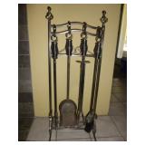 Ornate Brass & Wrought Metal Fireplace Tool Set