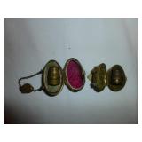 2pc Antique Brass Egg Thimble Holders & Thimbles