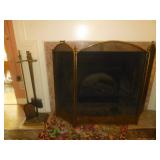 Brass Fireplace Folding Screen & Tool Set