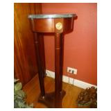 Marble Top Wood & Brass Column Plant Stand