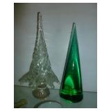 2pc Solid Art Glass Large Christmas Trees