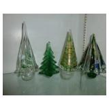 4pc Solid Art Glass Christmas Trees