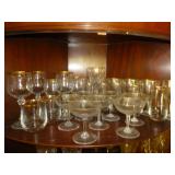 Vintage Gold Rim Glass Stem Ware & Tumbler Set