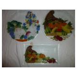 3pc Hand Painted Glass Holiday Servinbg Platters
