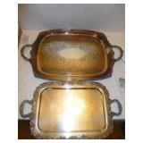 2pc Vintage Ornate Large Silver Plate Serving Tray