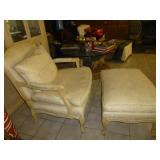 Carved Wood Wing Back Parlor Chair & Foot Rest