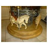 Wrought Metal & Glass Wood Base Carousel Table