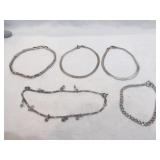5pc Silver Bracelets Herringbone, Link, Etc