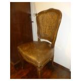 Wood & Cane Fan Back Leather Seat Side Chair