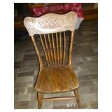 Vintage Oak Press Back Spindle Rocking Chair