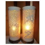 Pair of Vintage Porcelain Cylinder Accent Lamps