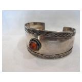Sterling Silver & Carnelian Stone Cuff Bracelet