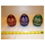 3pc Czech Cut To Clear Art Glass Eggs