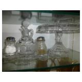 Fostoria Glass Coin Dot Pattern Cake Stand & Cruet
