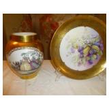European Vintage Gold Leaf Vase & Charger