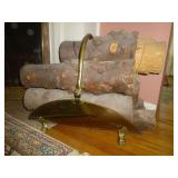 Vintage Brass Claw Foot Log Holder & Yule Logs