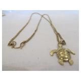 14k Gold 22" Necklace & Diamond Cut Turtle Pendant