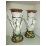 Pair of Fitz & Floyd Porcelain 12" Swan Vases