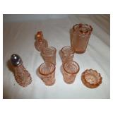 Pink Depression Style Glass Cordials & Table Ware