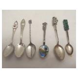 6pc Vintage Sterling Silver Souvenir Spoons