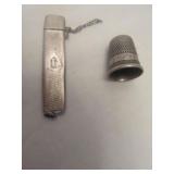 Antique Sterling Silver Needle Case & Thimble