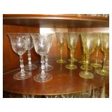 Etched Glass Stem Ware Sets - Clear & Yellow Glass