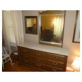 Mid Century Wood 9 Drawer Dresser & Mirror