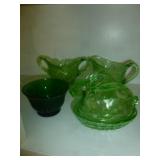4pc Green Depression Style & Oatmeal Glass